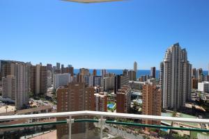 an aerial view of a city with tall buildings at Apartamentos Playamar in Benidorm