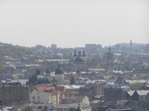 a view of a city with buildings and roofs at Panorama Lviv in Lviv