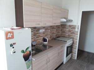a small kitchen with a refrigerator and a sink at Apartmán Trutnov in Trutnov