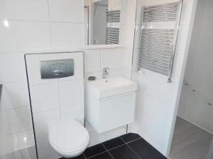 een witte badkamer met een toilet en een wastafel bij Holiday Home de Witte Raaf-1 by Interhome in Noordwijk