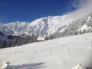 a group of skiers skiing down a snow covered mountain at Apartment Abelied by Interhome in Adelboden