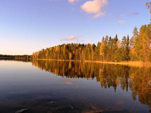 un gran lago con árboles reflejados en el agua en Holiday Home Eteläranta by Interhome en Armisvesi