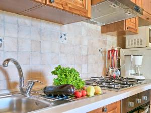 a kitchen counter with a sink with vegetables on it at Holiday Home Panorama 2 by Interhome in Labin