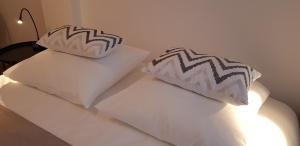 twee kussens bovenop een bed bij LE VOLTAIRE COLMAR CENTRE in Colmar +19 foto's