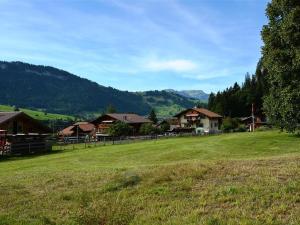 ein Grasfeld mit Häusern und Bergen im Hintergrund in der Unterkunft Apartment Bolzli-Hus by Interhome in Blankenburg