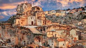 a view of a city on a mountain at Dimora dei saraceni in Marina di Pisticci