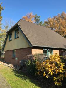 a brown house with a brown roof at "Backbord" by Ferienhaus Strandgut in Born