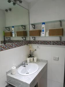 une salle de bain avec un lavabo et un miroir dans l'établissement Apartamento Beach Loft Las Canteras, à Las Palmas de Gran Canaria 19 autres photos