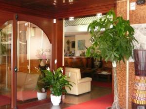 a living room with a couch and a chair and plants at Hotel Eden in Grottammare