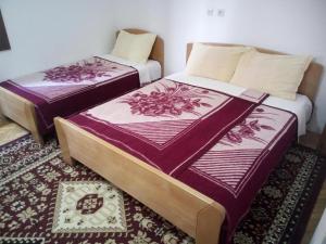 two beds sitting next to each other in a room at Apartment Stefano - Center, Ohrid in Ohrid