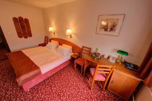 1 dormitorio con cama, escritorio y mesa en Park Hotel Pruhonice, en Pruhonice