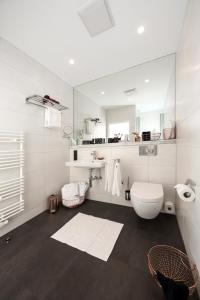 La salle de bains blanche est pourvue de toilettes et d'un lavabo. dans l'établissement Schlossberg Hotel Homburg, à Hombourg
