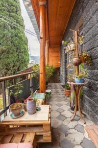 un patio avec une table et des plantes en pot dans l'établissement Vagabond B&B, à Tbilissi
