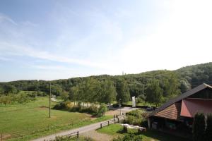 a view of a farm with a barn and a road at Ferienwohnung Edelbrenner in Rimbach