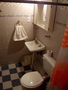 a small bathroom with a toilet and a sink at La Higuerita in Capilla del Monte