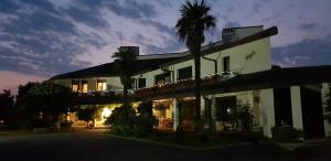 a building with palm trees in front of it at B&B Cà d'Artisti in Caorle
