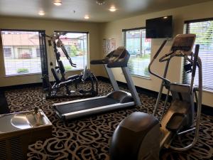 sala de fitness con máquinas de correr y fregadero en Aspen Suites Hotel Homer en Homer