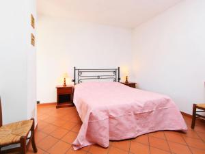 Un dormitorio con una cama con una manta rosa. en Apartment Villa Morosi-1 by Interhome, en San Baronto