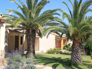 2 palmiers dans une cour à côté d'une maison dans l'établissement Apartment Crema-7 by Interhome, à Costa Rei