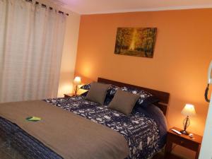 1 dormitorio con 1 cama con 2 almohadas en Alojamiento Valle Verde, en Isla de Maipo