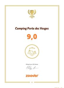 Certifikát, hodnocení, plakát nebo jiný dokument vystavený v ubytování Camping Porte des Vosges