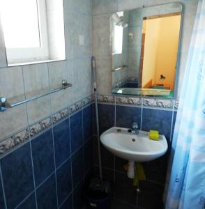 a bathroom with a sink and a mirror at Apartments Senny in Orebić