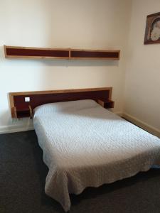 een slaapkamer met een bed in een kamer bij Hôtel Malpel in Decazeville