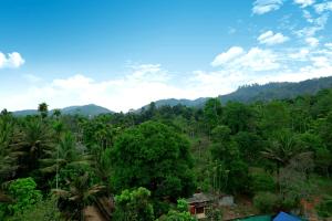 a view of a forest with mountains in the background at Woodside residency in Thekkady