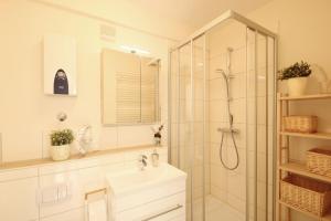 ein Badezimmer mit Dusche und Waschbecken in der Unterkunft Haus Anna by Rujana in Binz
