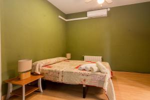 Habitación verde con cama y mesita de noche en Big Flat at center of Valencia. WIFI, en Valencia