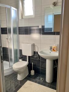 a bathroom with a toilet and a sink at Guesthouse Orlović in Budva +71 photos