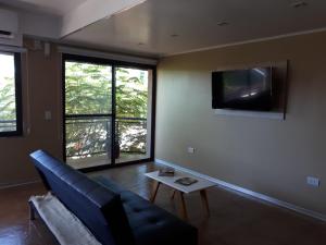 - un salon avec un canapé et une télévision dans l'établissement Perito Moreno - 3ro C, à Puerto Iguazú