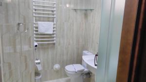 a bathroom with a shower with a toilet and a sink at BeSt Hotel and Restaurant complex in Dunaivtsi