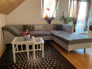 a living room with a couch and a table at Haus Schumacher in Uhldingen-Mühlhofen