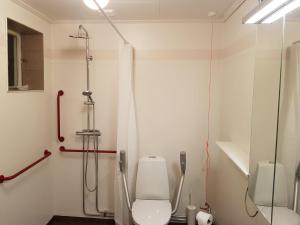 un bagno con wc e doccia di The Friendly Moose a Övertorneå