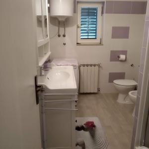 a bathroom with a sink and a toilet at Apartments Kolorček in Izola