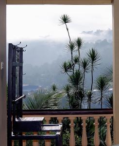 einen Balkon mit Blick auf das Wasser und die Bäume in der Unterkunft Evergreen in Kandy