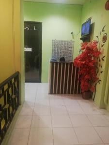 a room with a counter with a television and a plant at Dormitels.ph Ermita in Manila