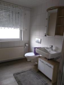baño con lavabo y aseo y ventana en FEWO 67 en Kleve