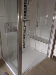 y baño con ducha y puerta de cristal. en FEWO 67 en Kleve