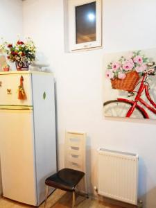 a room with a refrigerator and a bike on the wall at Guest House, Old-Si in Tbilisi City