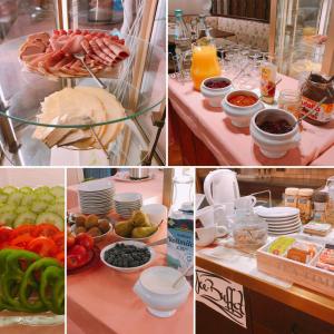 un collage de photos d'un buffet avec de la nourriture dans l'établissement Gästehaus Ehebachhof Hotel Garni, à Müllheim