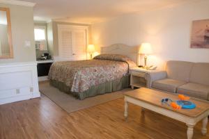 Habitación de hotel con cama y sofá en The Cove Motel en Orleans