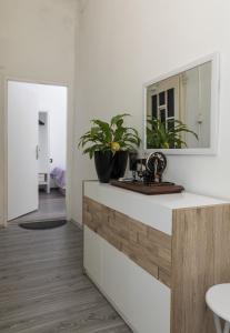 ein Badezimmer mit einer Theke mit einem Spiegel und Pflanzen in der Unterkunft Guest House Tomasi One in Dubrovnik + 29 Fotos