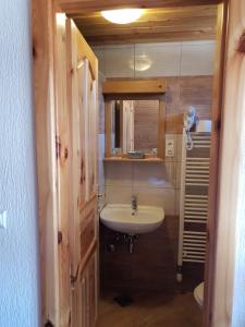 a bathroom with a white sink and a mirror at Guest House Plitvice Waterfall in Plitvička Jezera +20 photos