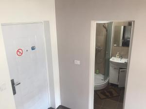 a bathroom with a toilet and a sink at Alex Lodge in Zrenjanin