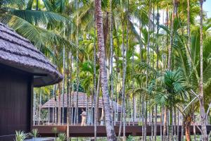 a woman standing in front of a group of palm trees at Taj Exotica Resort & Spa, Andamans in Havelock Island