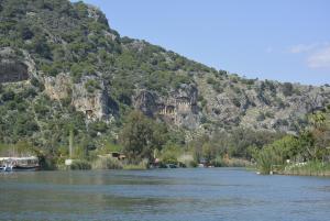 a view of a river with a mountain in the background at B&B Boutique Hotel in Dalyan