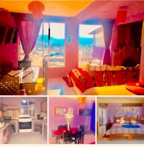 un collage de fotos de una sala de estar y una cocina en Lindo Depa Chimenea Preciosa Vista, en San Cristóbal de Las Casas