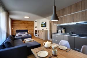 a living room with a couch and a table at Apartment Klostermann 006 in Železná Ruda